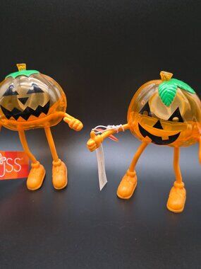 New Russ Vintage Halloween Bendable Pumpkin Candy Holder Bendy Legs  Figure